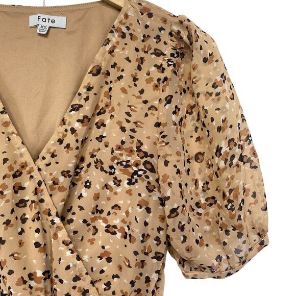 FATE Animal Print Tiered Ruffle Dress Taupe Leopard Chiffon Fall Neutral Size XS - Picture 5 of 10